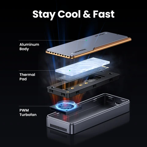 UGREEN 40 Гбит/с NVMe SSD чехол SSD корпус M.2 к USB4.0 адаптер для M.2 NVME PCIE встроенный охлаждающий жилет Алюминиевый Чехол