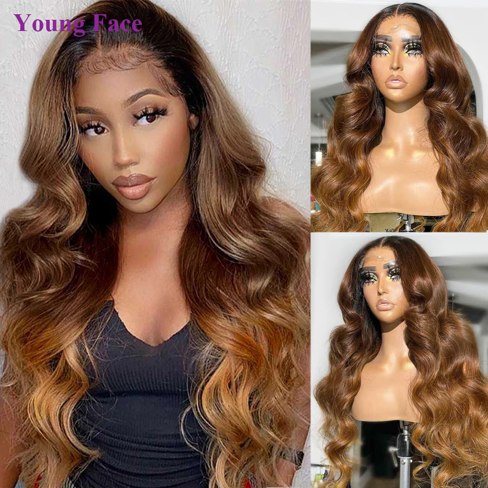 

13x6 Lace Front Wigs Human Hair 13x4 Body Wave Wig Lace Frontal Ombre Brown Color Body Wave Closure Wig 5x5 HD Lace 210% Density