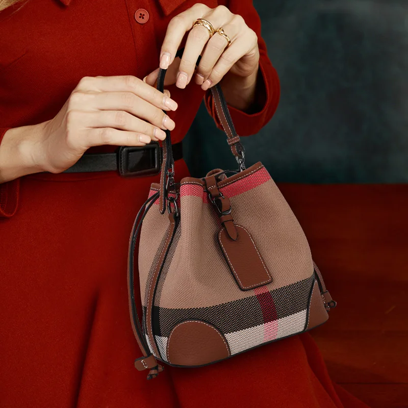 

Canvas Women's Shoulder Bag Brand Design Drawstring Bucket Bag Fashion Casual Handbags For Female