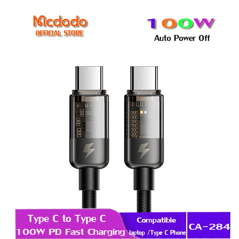 

Mcdodo Auto Power Off 100W Type C to Type C Fast Charging Cable QC 4.0 For Laptop Xiaomi Samsung All Type C Phone CA-284