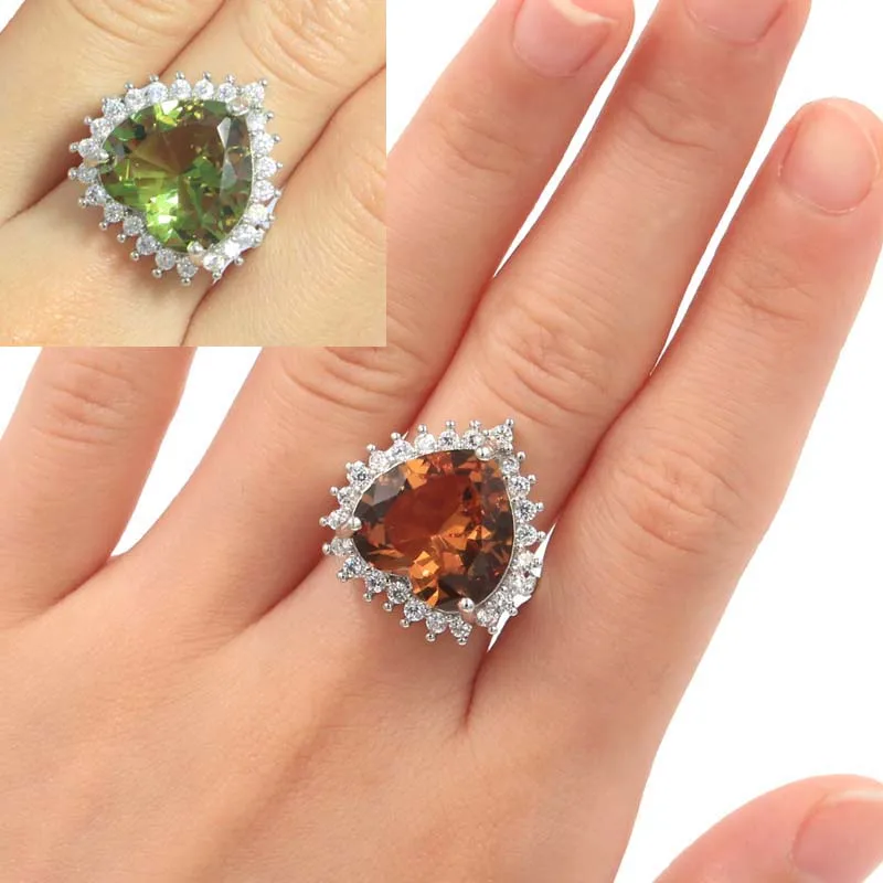 

22x21mm Highly Recommend 6.8g Heart Color Changing Zultanitel CZ Daily Wear Silver Rings Eye Catching