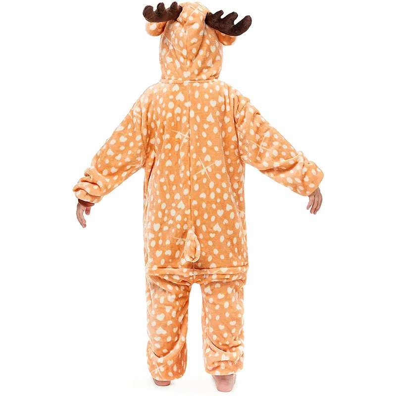 Family Kigurumi Pajamas Orange Sika Deer Animal Onesie Cosplay Costume Pajamas For Kids and Adults With Slippers