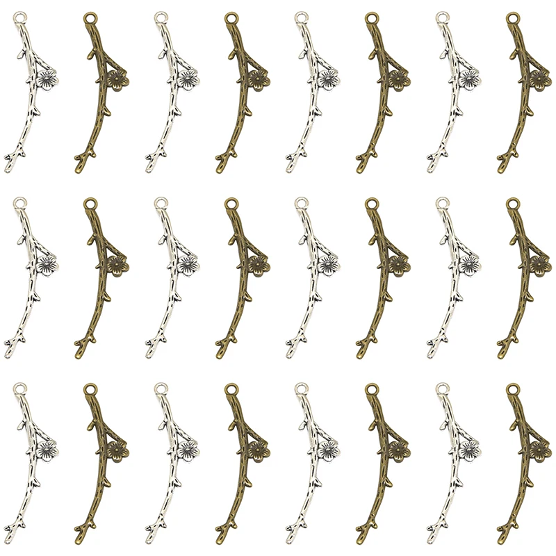 

Wholesale 20pcs Two Color Plum Flower Branch Charms Alloy Metal Pendants For DIY Necklace Jewelry Accessories Making 45*10mm