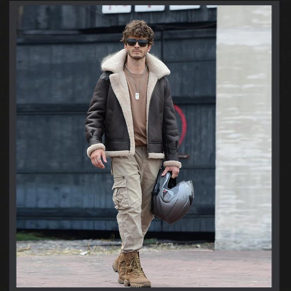 Мужская овчина Denny &amp Dora куртка со съемным капюшоном на молнии пальто из овчины