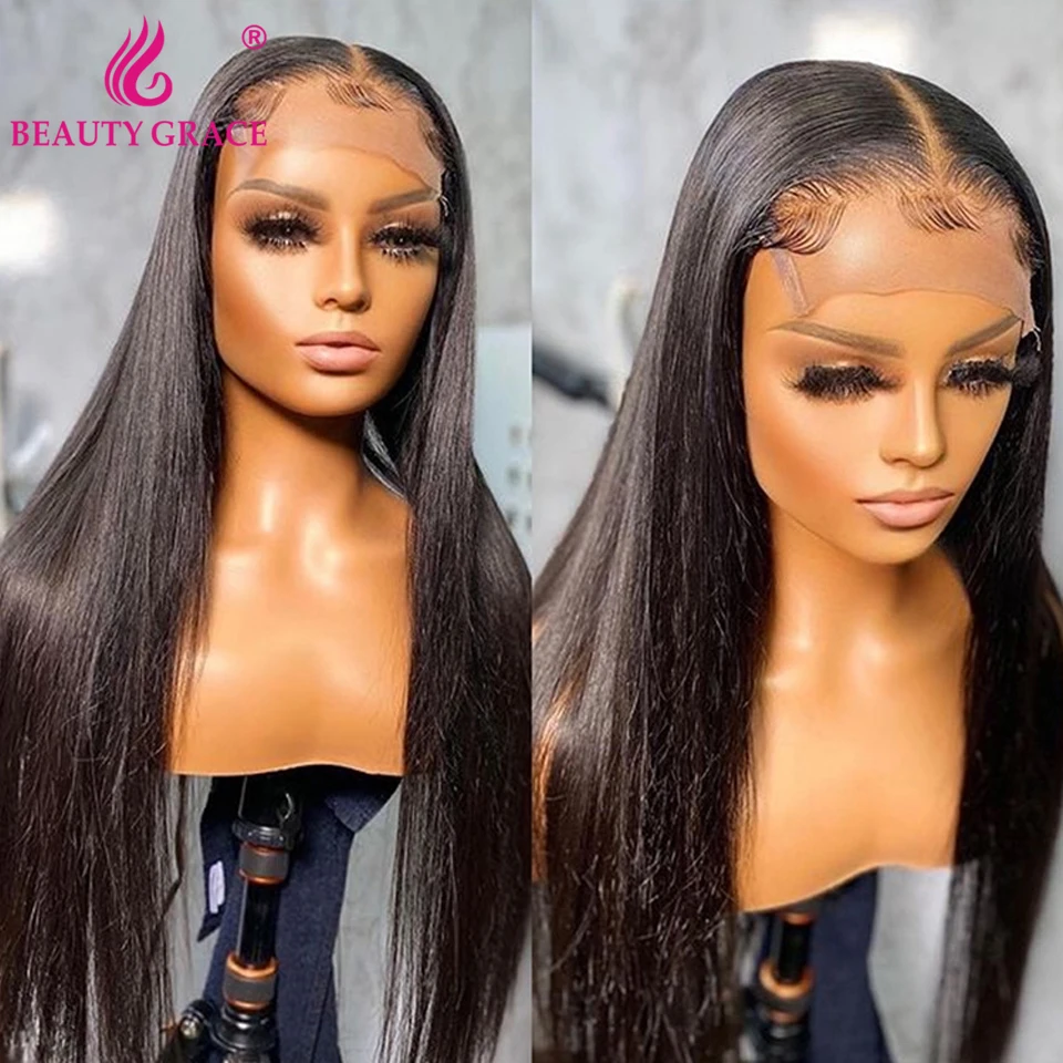 Bone Straight HD Transparent 13x4 Human Hair Lace Frontal Wigs Brazilian Glueless 30 Inch Lace Front Human Hair Wigs For Women