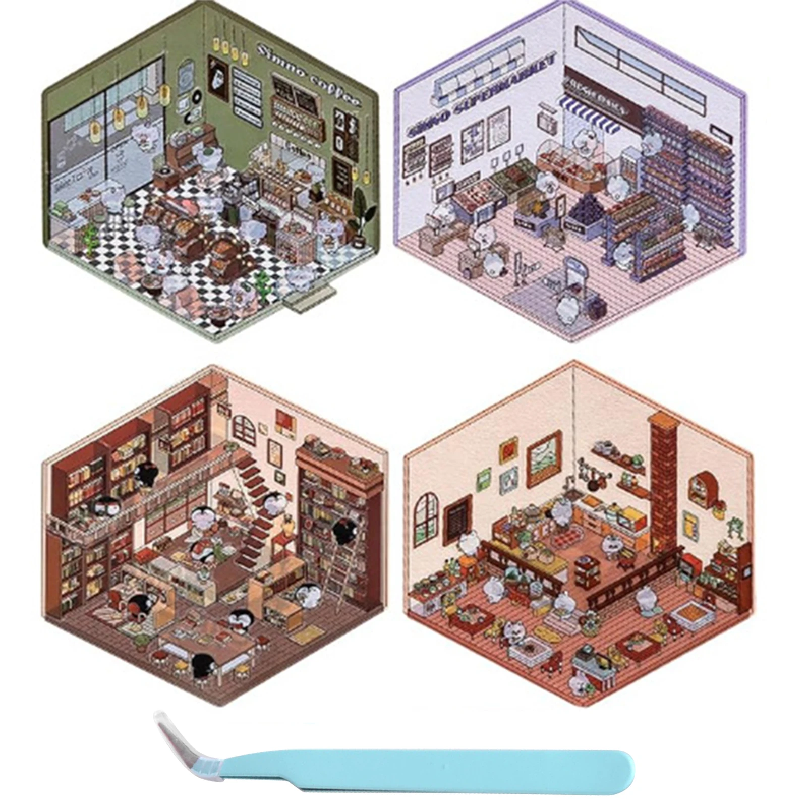 4ШТ Наклейки с 3D-сценой дома в корейском стиле для миниатюр своими руками