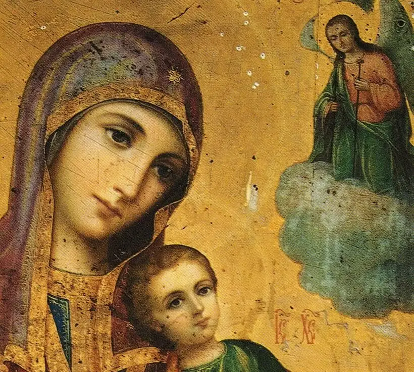 Летающее в Египет витражное стекло страстная икона Божьей Матери настенное