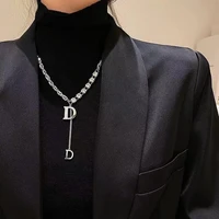 design sense micro setting letter long classic round zircon couple pendant luxury silver d necklace for girls women