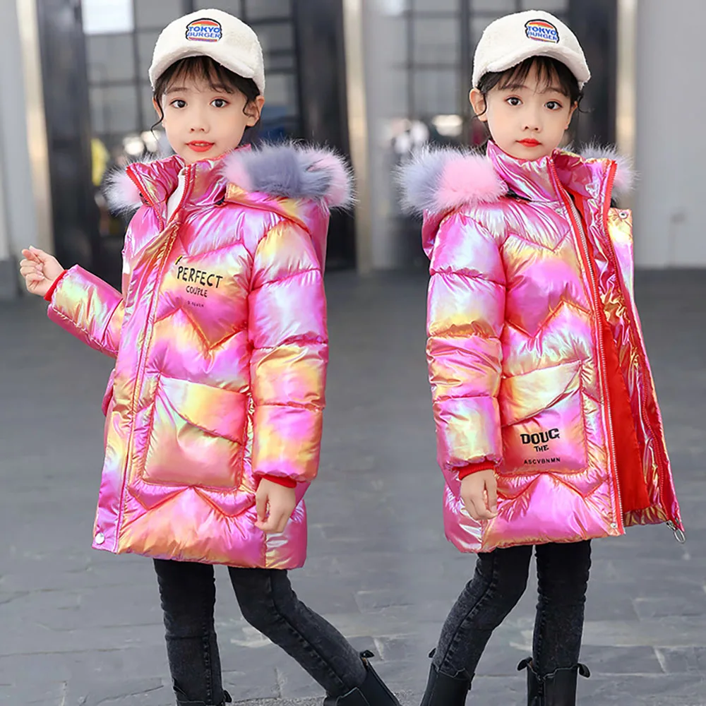 

Зимняя пуховая куртка для детей, цветная модная стеганая куртка из искусственного меха для мальчиков и девочек, плотное теплое хлопковое па...