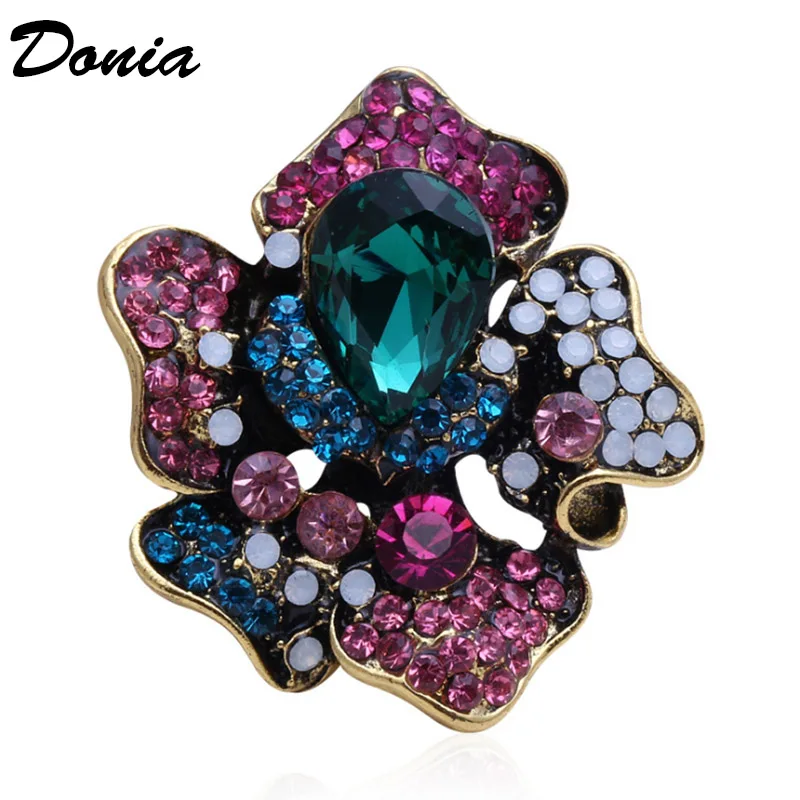 

Donia jewelry Foreign trade explosion models high-grade retro brooch Ancient gold color alloy brooch large glass brooch