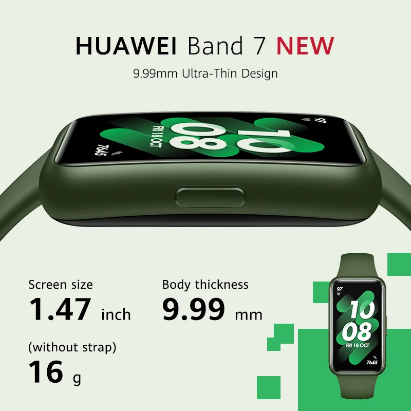 НОВЫЙ Huawei Band 7 Smart Blood Oxygen 1 47 'ɺMOLED-экран Датчик сердечного ритма Smartband 2 недели
