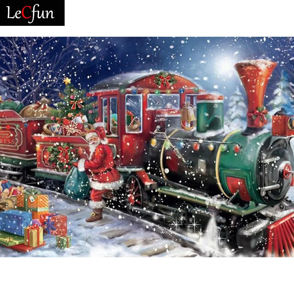 

LeCfun Christmas Santa Claus Diamond Painting Kit Winter Train Full Drill Round/ Square Beads Art Craft Home Decor Festival Gift