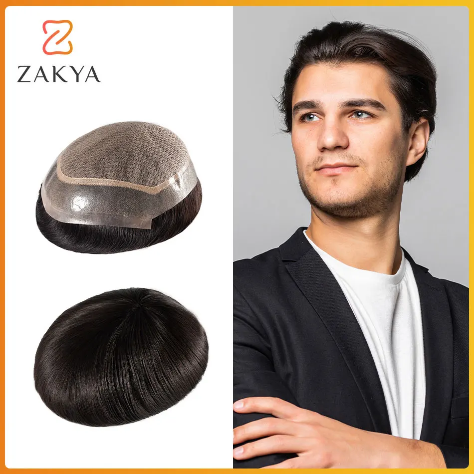 Zakya Wig Man Hair Prosthesis Soft Silk Top Human Natural Hairpiece Prosthetic Hair Male System Unit Free Shipping for Men