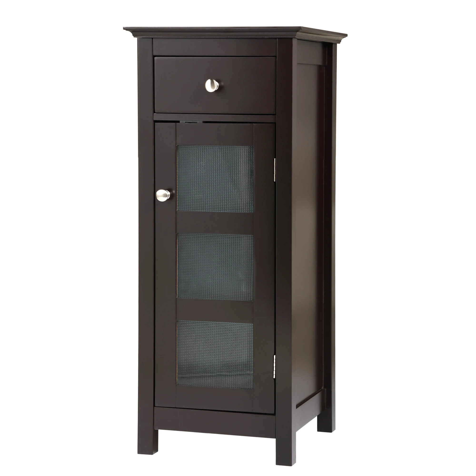 

Bathroom Floor Storage Cabinet Free Standing Cupboard Organizer with 1 Drawer and Adjustable Shelf for Living Room, Coffee Brown