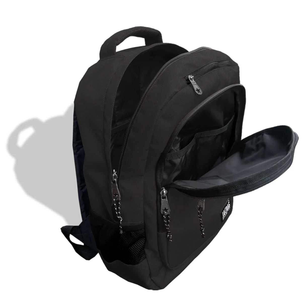 Student Two Compartments Laptop Mobile Phone Large Volume School Bag With Zippered Front Pocket Poshnmore Black Backpack