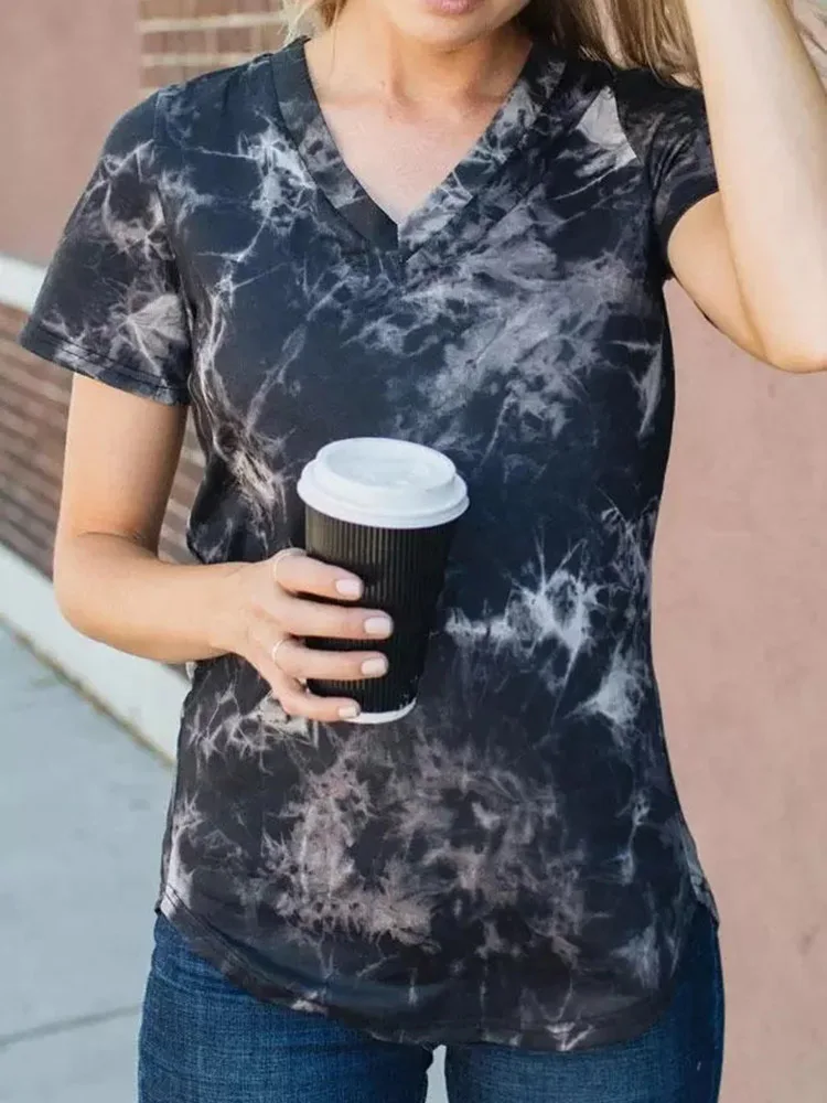 

Блузка с V-образным вырезом и коротким рукавом, 2022