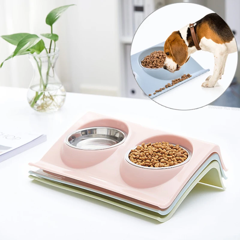 

2 in 1 Stainless Steel Pet Dog Double Bowl Dog Water Food Storage Bowls for Medium to Large Dog Travel Portable Food Feeder Dish