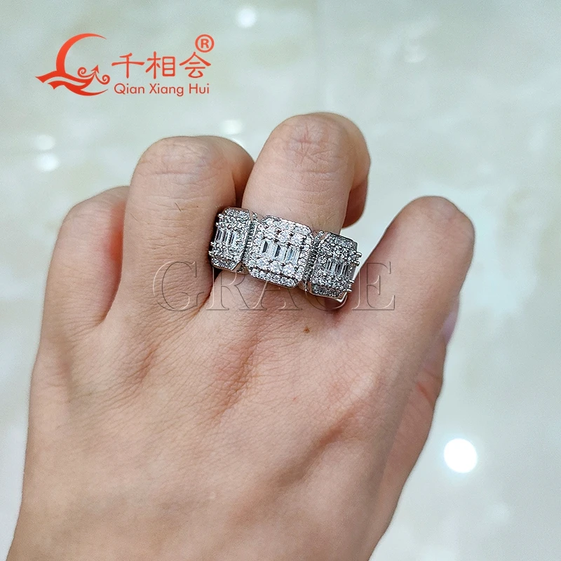 11mm small square Eternity  Sterling 925 Silver hip hop  Moissanite Ring Men women  Diamonds Male fine Jewelry