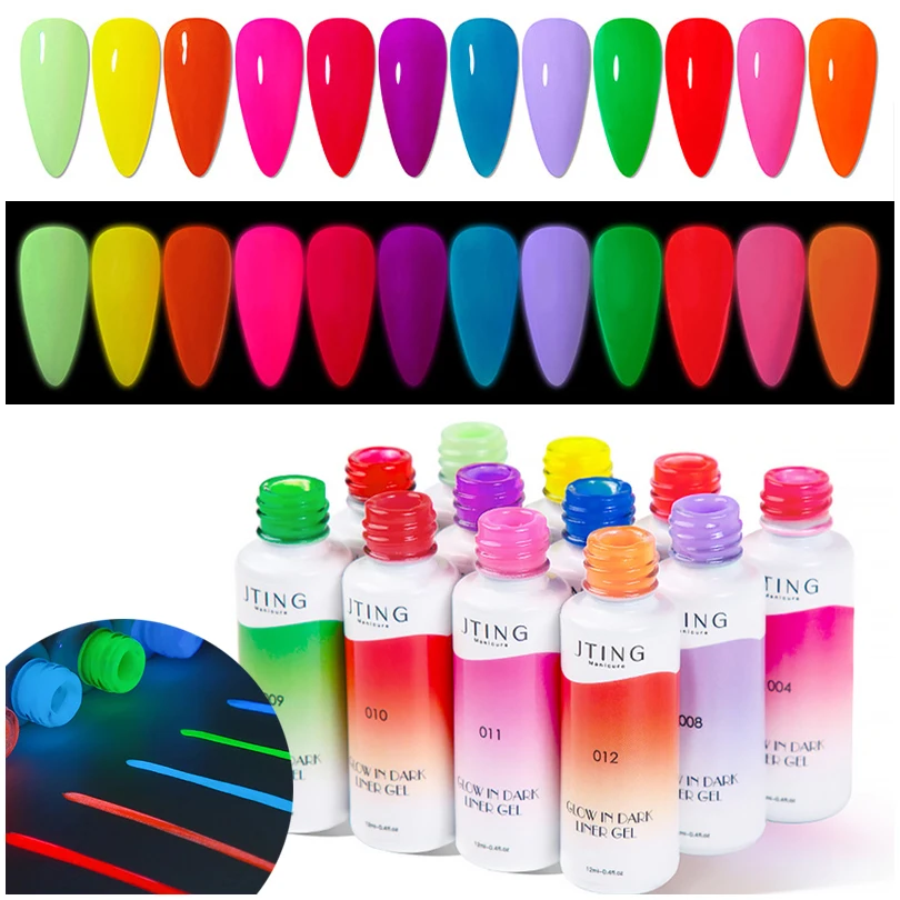 

12Pcs/Set Glow In Dark Nail Art Line Gel Polish Set 12ml Luminous Soak Off UV Gel Varnish Kit For French Drawing Painting Gel