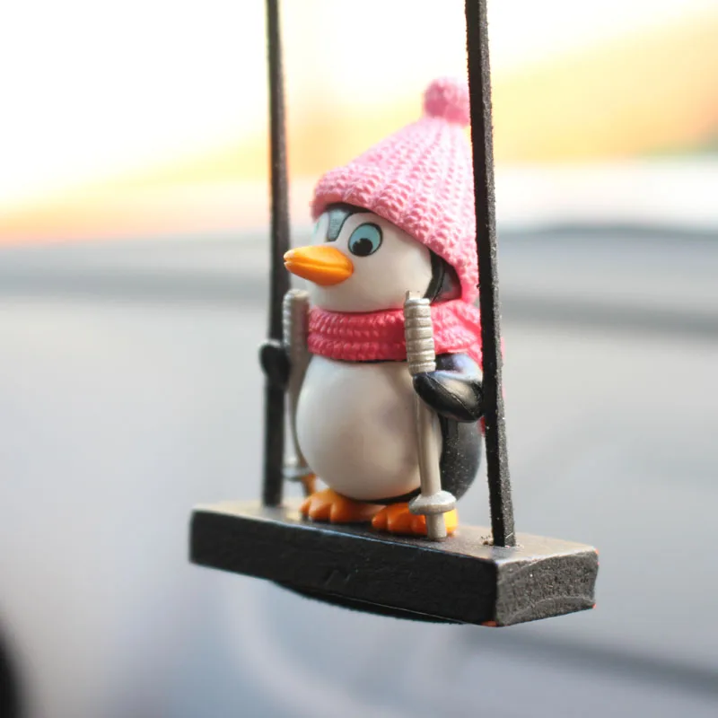 Swing Sled Penguin Car Pendant Gentleman Penguin Auto Rearview Mirror Decoration Animal Doll Toys Car Interior Accessories