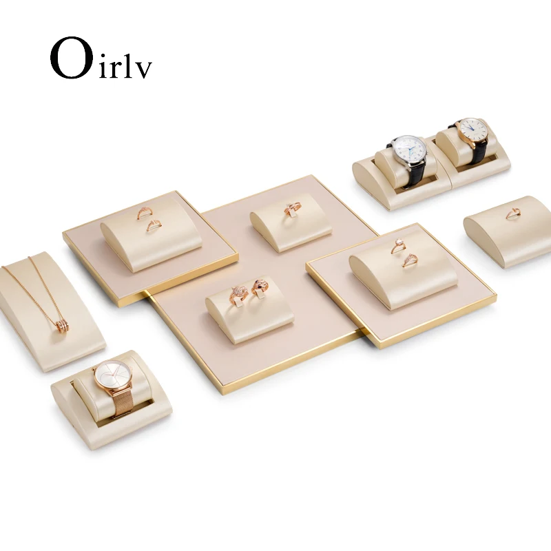 

Oirlv PU Leather Jewelry Counter Display Set with Metal Base Jewelry Exhibited Props for Watch Necklace Ring