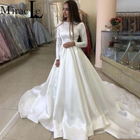 refined o neck wedding dresses for women a line long sleeve wedding gown for bride floor length button 2022 vestidos de novia