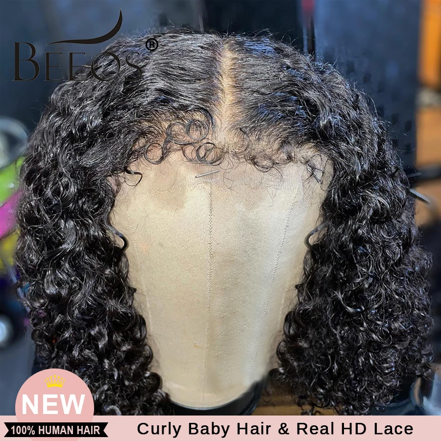 

Curly Baby Hair Wig Water Wave 13x4 HD Lace Front Human Hair Wigs Pre plucked Curly Short Bob Wig 5x5 HD Closure Wig For Women