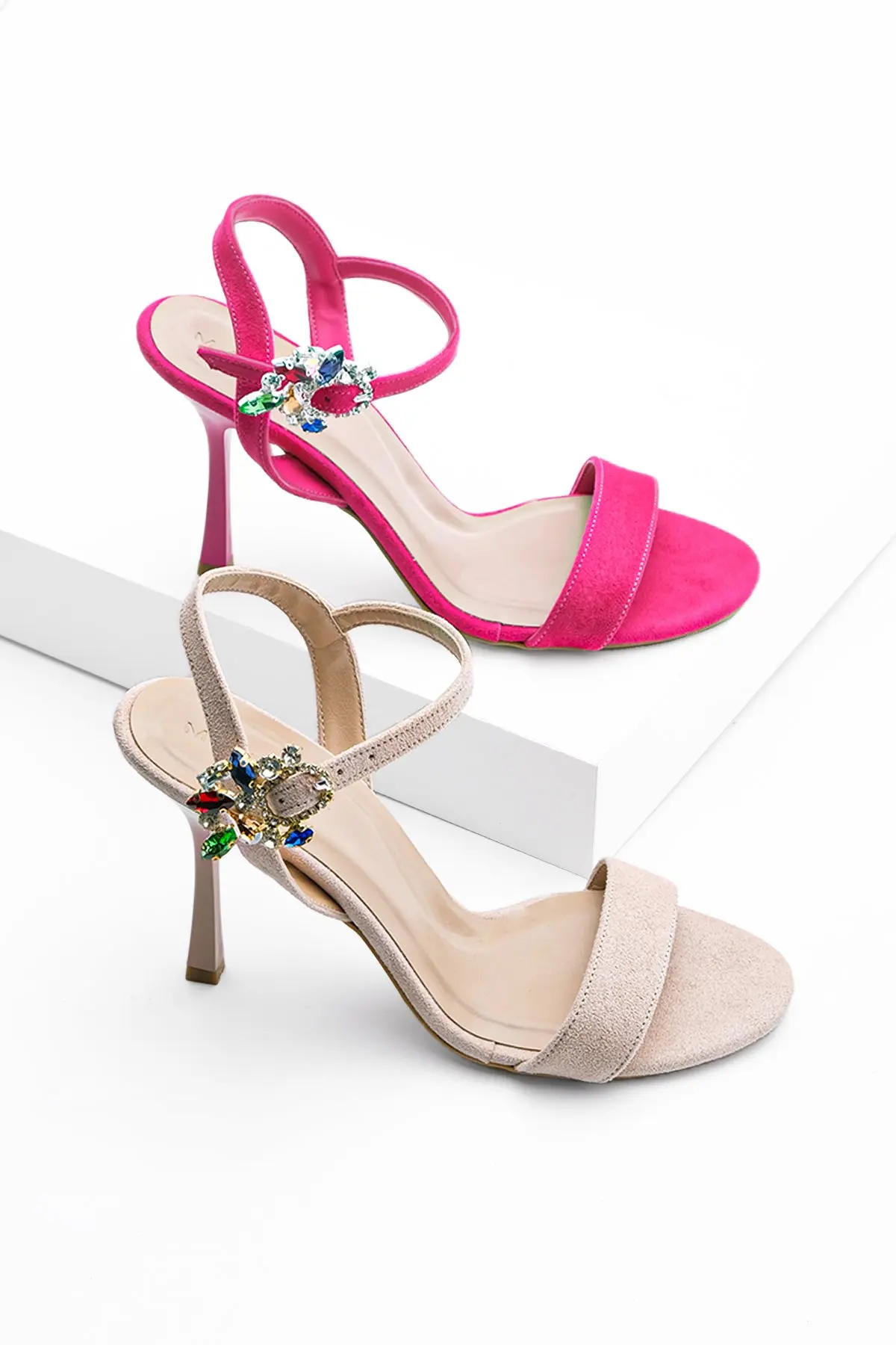 

Women's Stone Buckled Heeled Shoes 2022 Summer Elegant Designer Fashion Trend High Heel Pumps Slim Super High Heeled Sandals