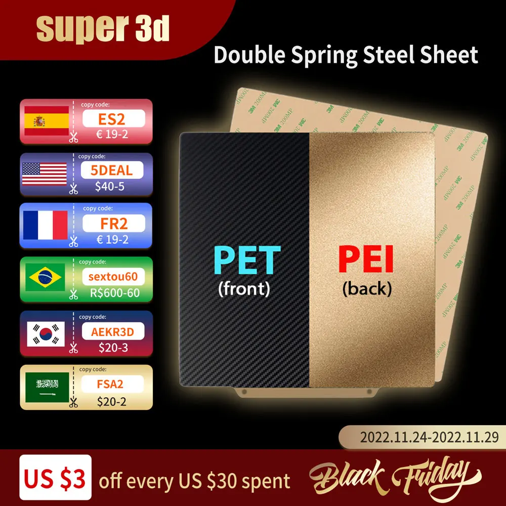 New Double Heated Bed PET+PEI Spring Steel Sheet Pei Bed+ Magnetic Base 180/220/235/310mm for 3D Printer Ender 3 Upgrade Ender 5
