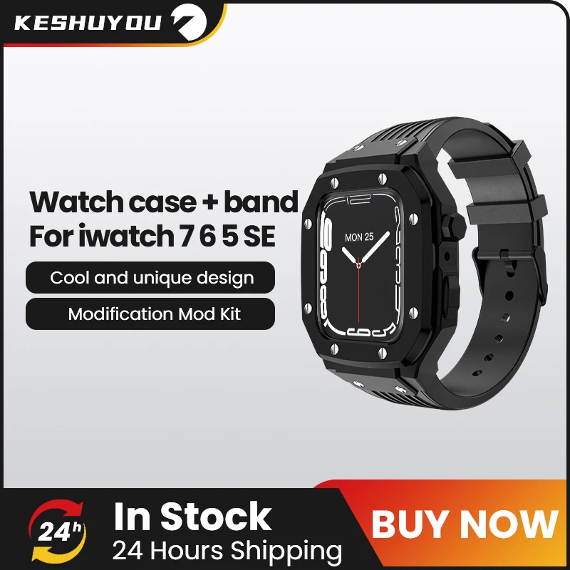 

KESHUYOU Modification Mod Kit For Apple Watch Case Band 44mm 45mm G19 Metal Frame Strap Accessories for iWatch Series 7 6 5 SE
