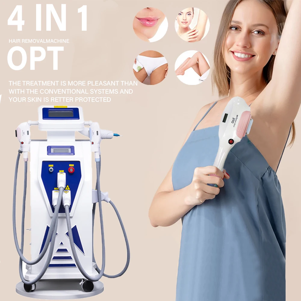 

Double Screen 4 In 1 OPT IPL SHR E-light Nd Yag Lazer Permanent Hair Removal Tattoo Removal Skin Tightening Machine For Salon CE