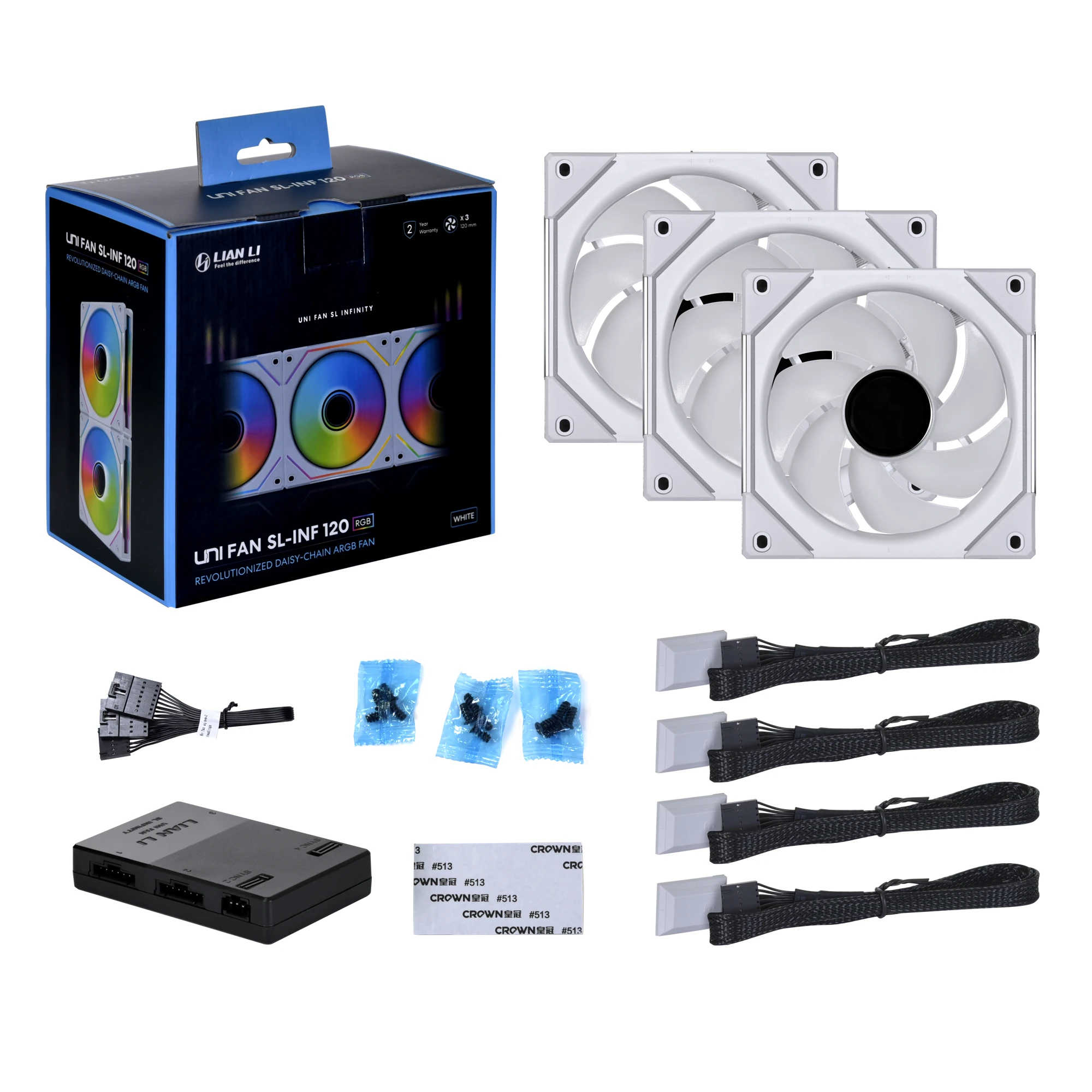 Lian-Li UNI FAN SL-INF 120 RGB три упаковки белого цвета с контроллером |