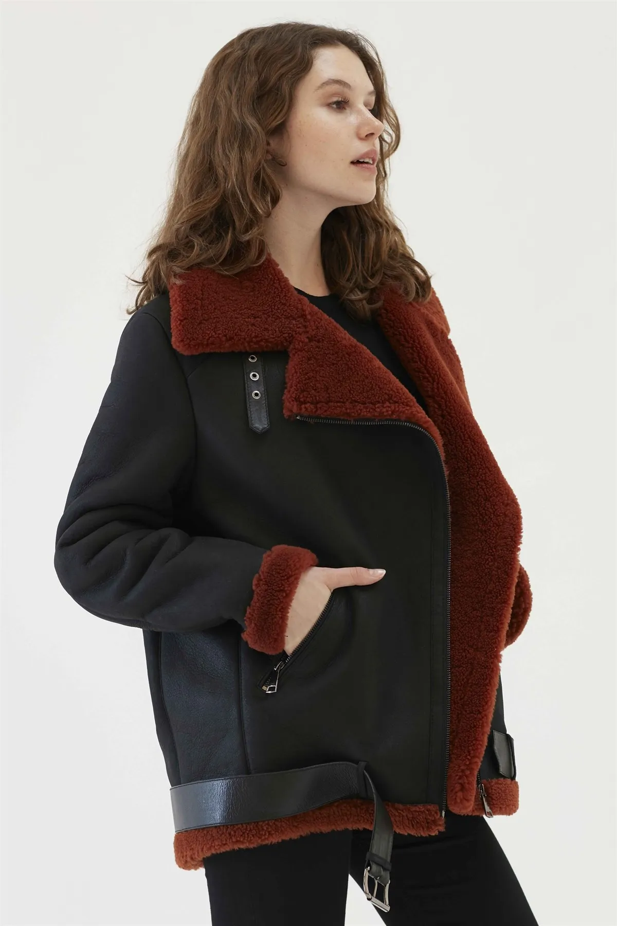 Women's Oversize Black Tile Fur Leather Jacket Genuine Lambskin Winter Coats Keep Warm New Season Fashion Products Casual Wear