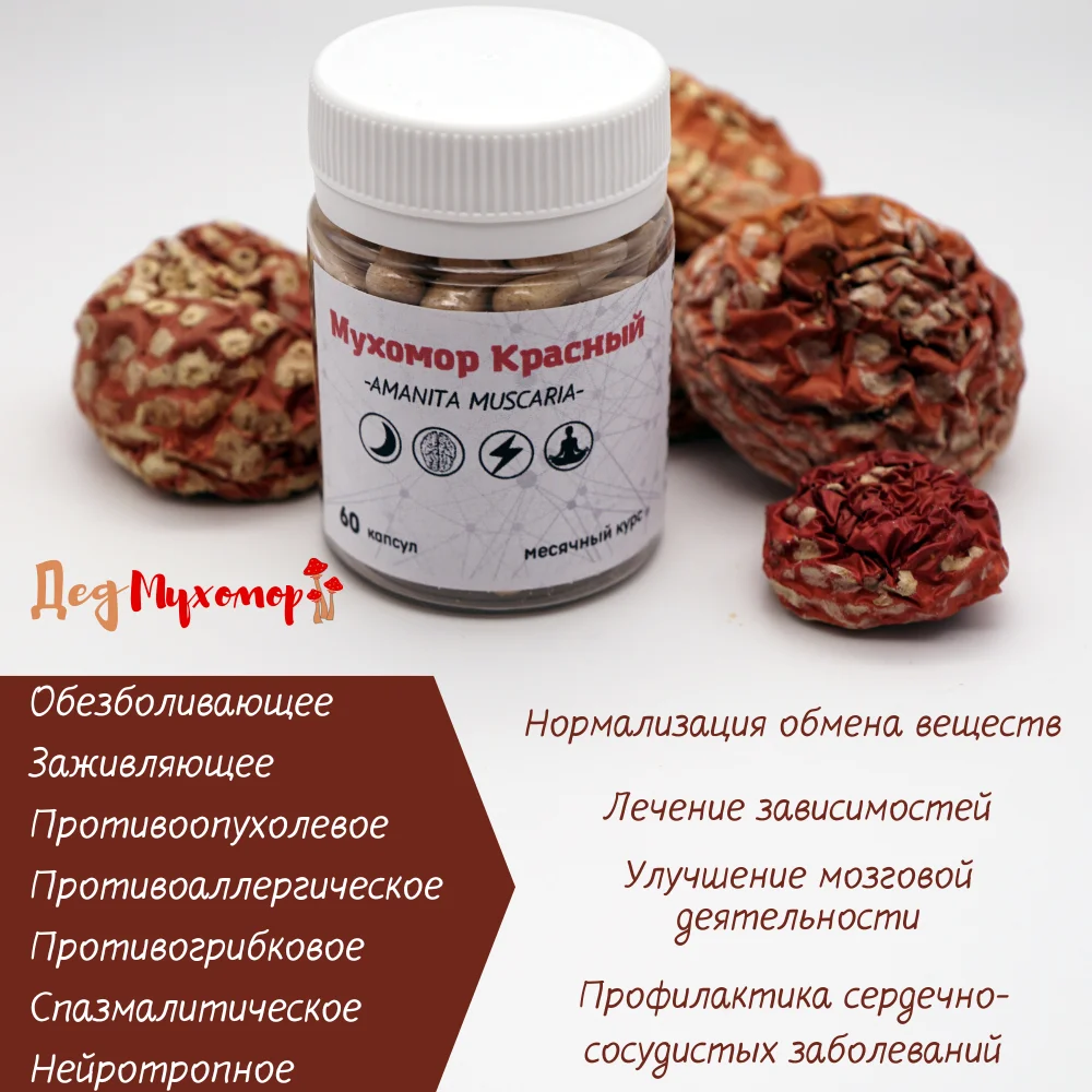 Фото Красный сушеный мухомор в капсулах для микродозинга курс на 30 дн. (высокая активность, сбор Октябрь 2022 г.) №5