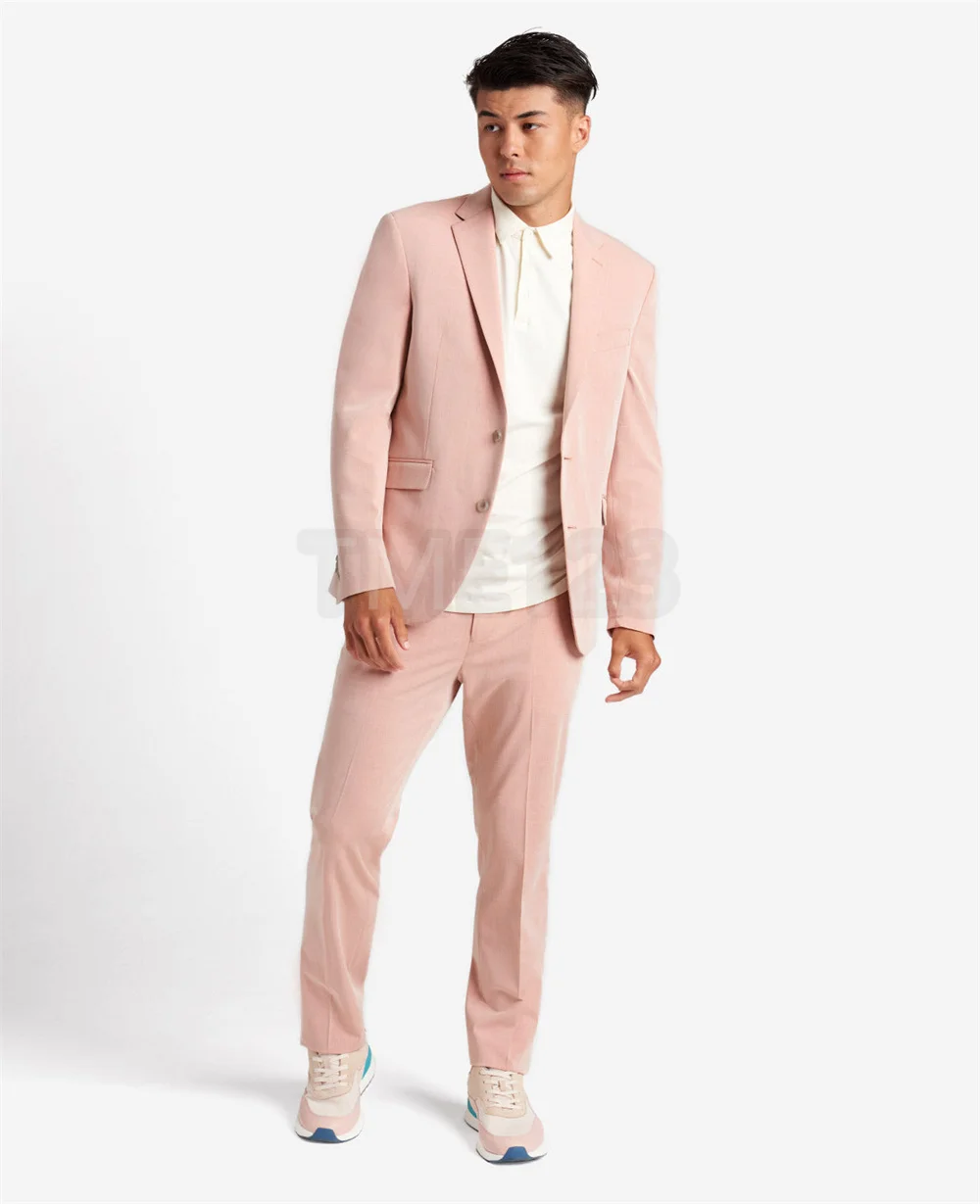 

(Jacket+Pants) Fashion Men's Pure color leisure Suits Pink Slim Fit Men Business Banquet Suit Set size 3XL 4XL 5XL