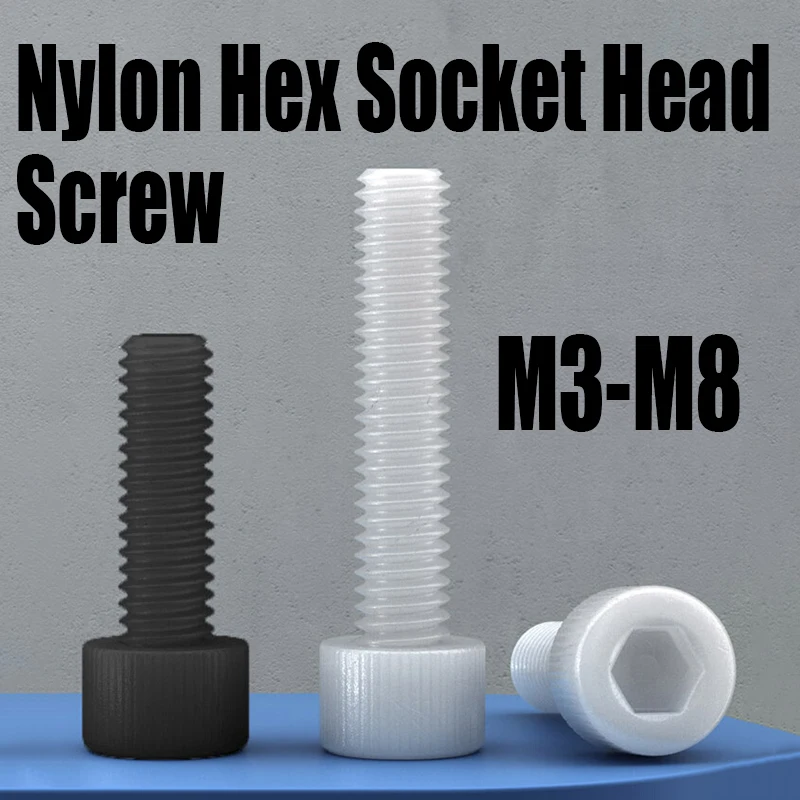

10PCS M3 M4 M5 M6 M8 White Nylon Hexagon Hex Socket Head Screw Cup Head Knurled Plastic Bolt For Insulation Use Fastener
