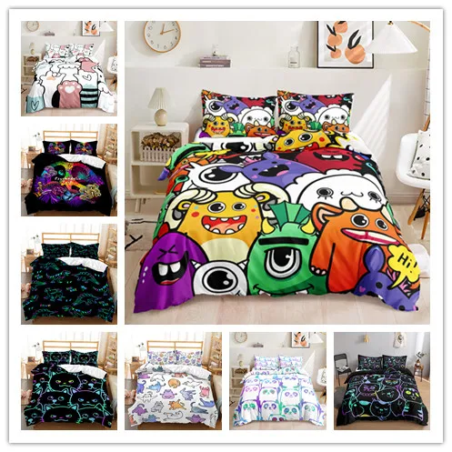 

Красочный комплект постельного белья с мультяшными животными и граффити, роскошные скандинавские двойные комплекты с одним пододеяльником