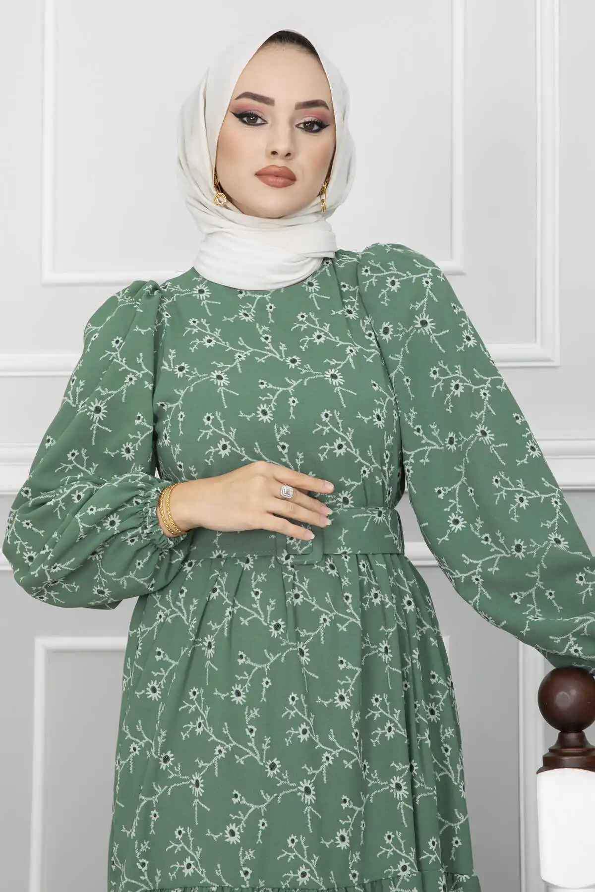Women Fashion Belted Hijab Dress Abaya Robe Femme Musulmane Morocco Muslim Floral Kaftans Lace-up Evening Dubai Turkey Islamic