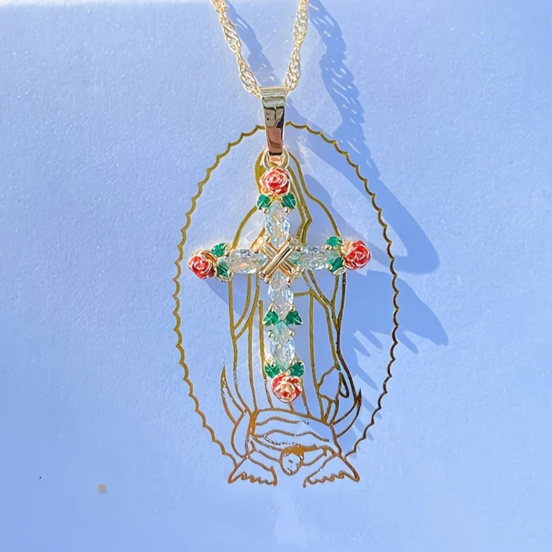 1 шт. женское ожерелье с подвеской в виде креста и розы