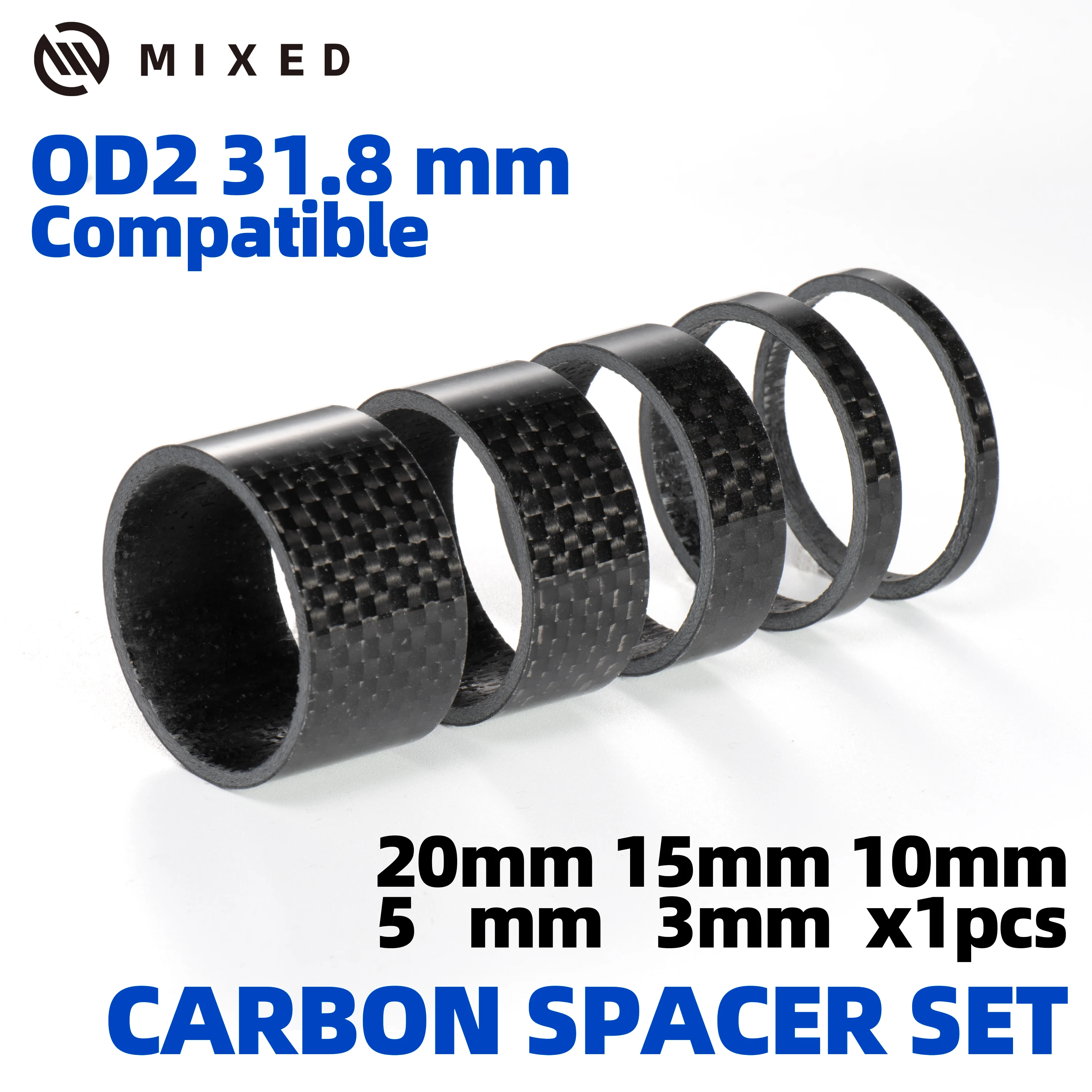 MIXED Full Carbon 28.6/31.8mm Bicycle Spacer Ultra Light Parts Cycling Washer Bike Headset Stem Spacers