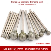 3pc 2 353mmshank spherical diamond grinding drill head 0 512mm for bur bit carving punch amber beeswax jade agate polishing
