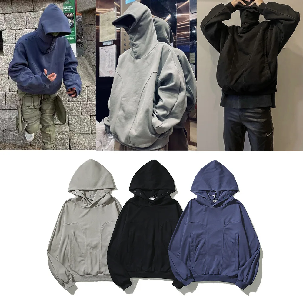 

High Street Solid Color Geometric Sweatshirt Hoodie Men And Women Cotton Jacket Button Cap Hoodie