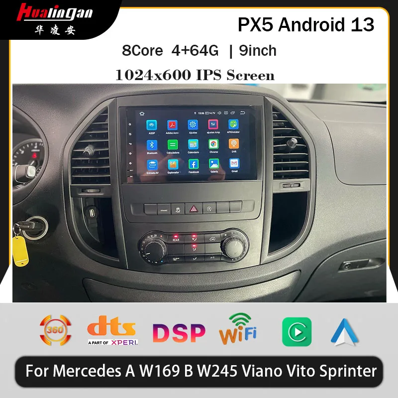 Hualinan Android Auto Head Unit For VW Crafter Mercedes Sprinter W639 CarPlay GPS Radio Touch Screen Stereo Upgrade Navigation