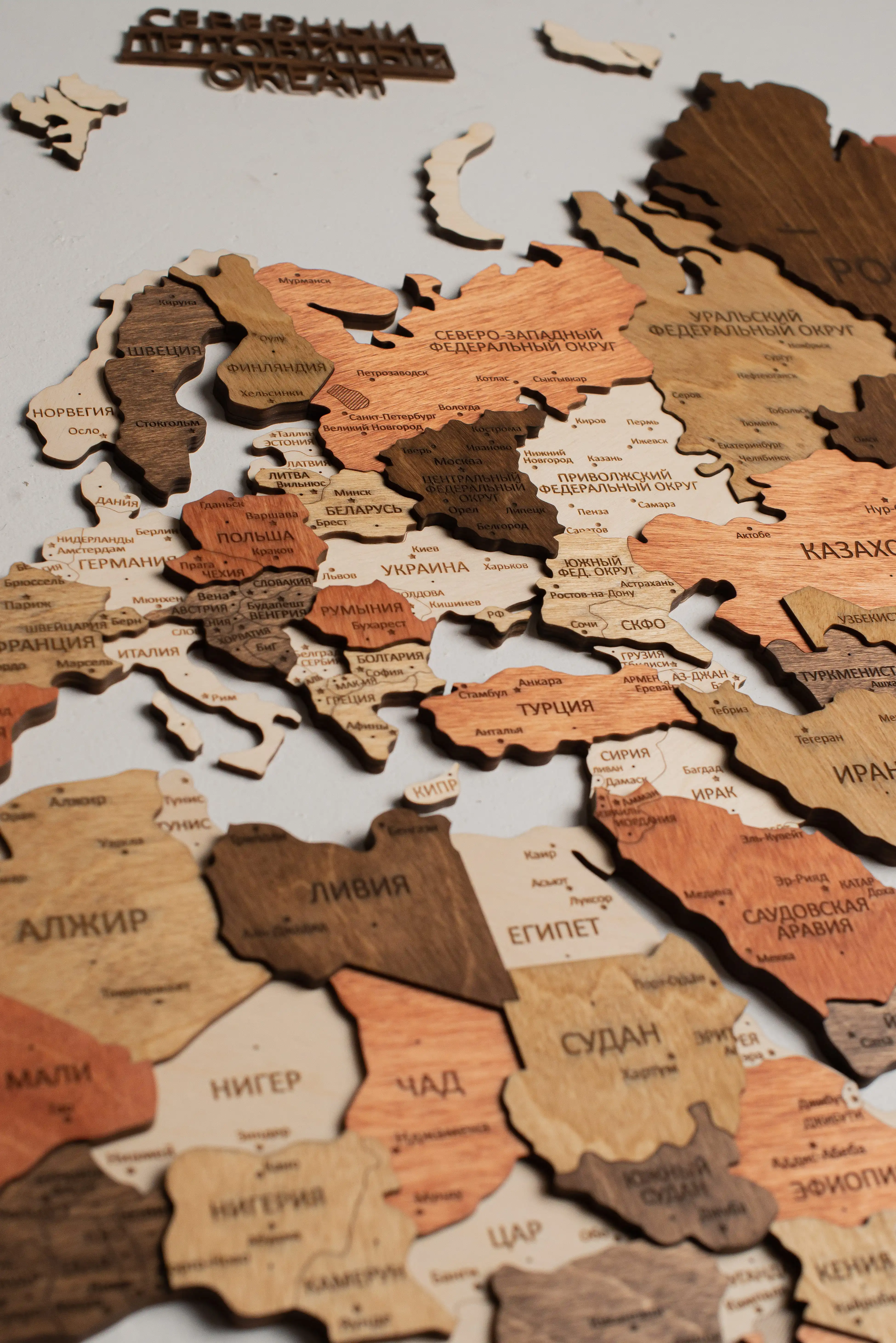 Карта мира из дерева / Деревянная карта мира на стену интерьерная