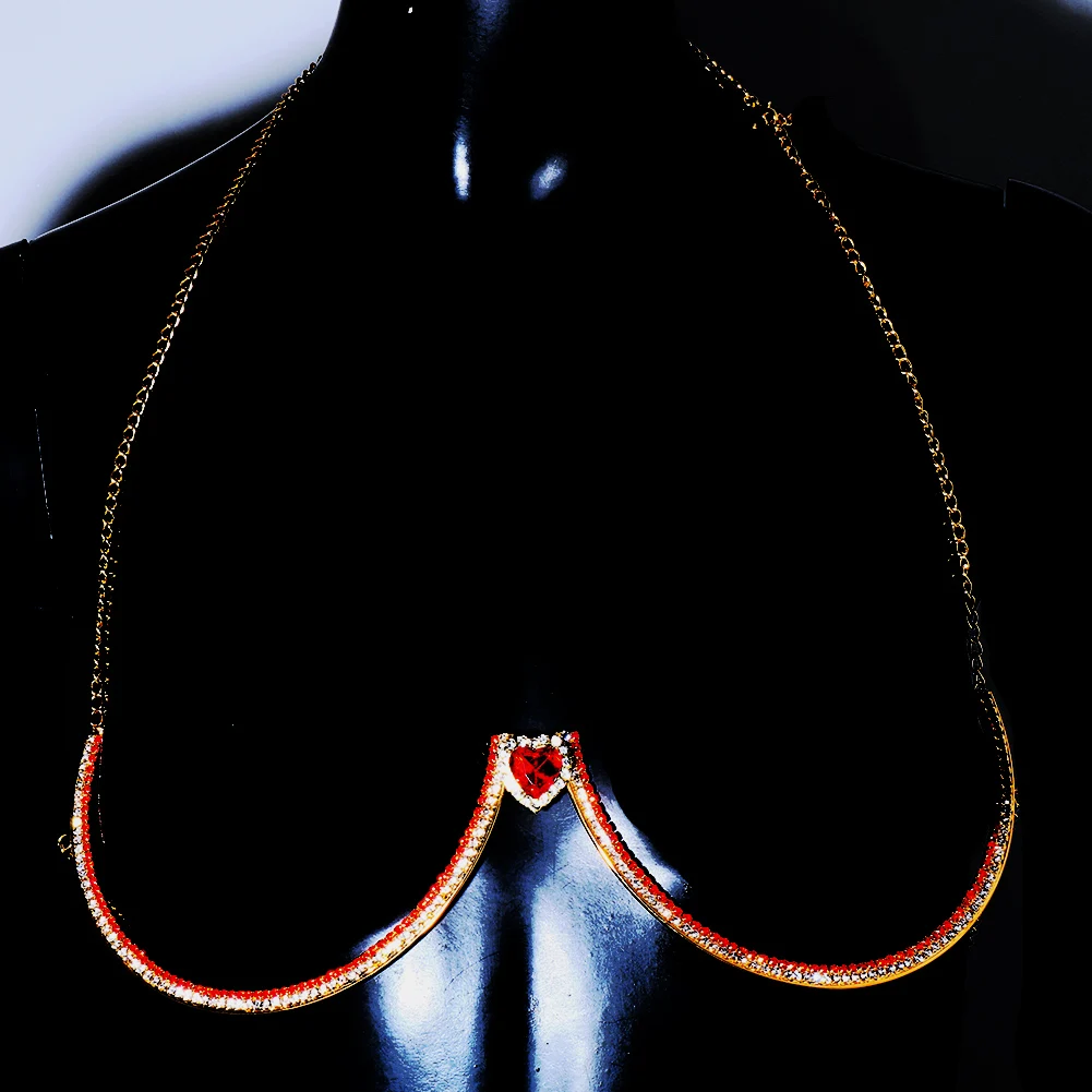 Женский бюстгальтер-цепочка с кристаллами красным сердцем |