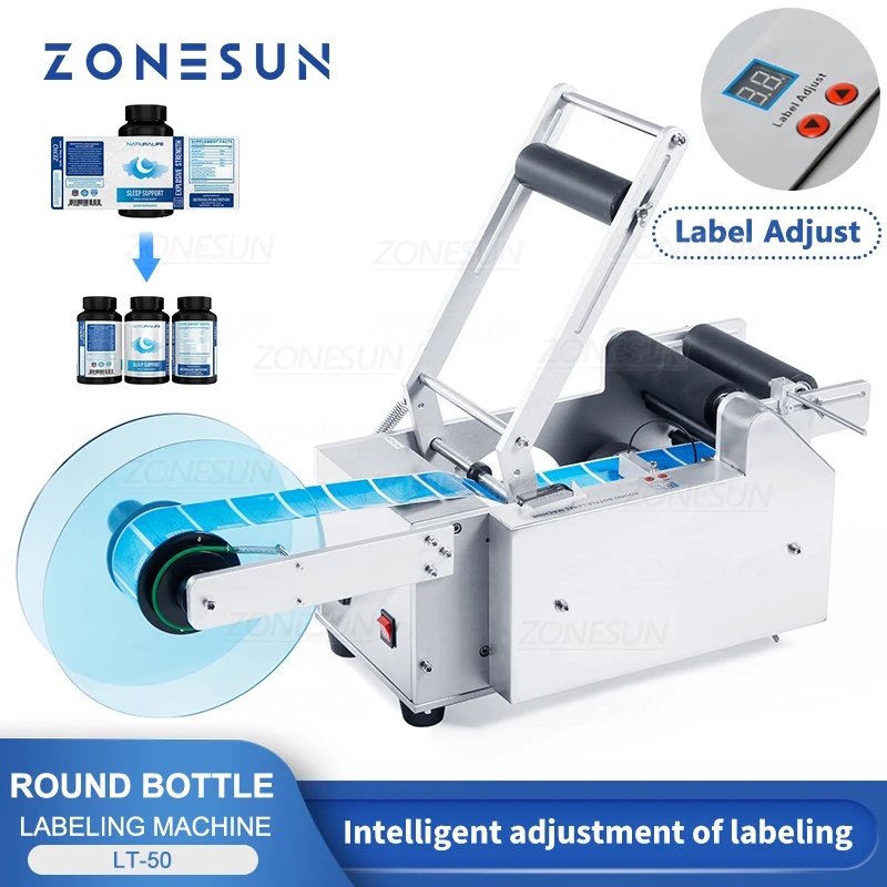 ZONESUN LT-50 Round Bottle Label Machine Plastic Round Bottle Labeling Sticker Machine Label Dispenser Machine Label Applicator