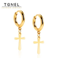 classic stainless steel hoop earrings for men and women solid cross hanging accessories arc gold color plated ear buckles