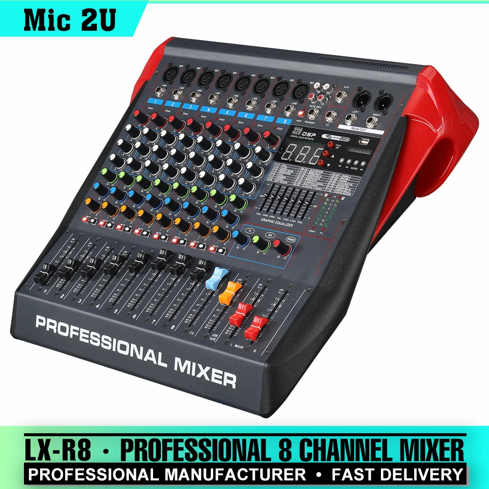 

Professional 8 channel digital mixer microphone mobile phone live broadcast computer recording DJ audio equipment Mixing Console