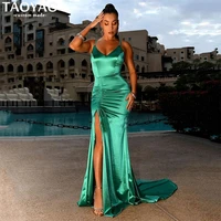 sexy green mermaid satin evening dresses %d9%81%d8%b3%d8%aa%d8%a7%d9%86 2022 spaghetti straps party dresses side slit formal prom gowns vestidos de noche