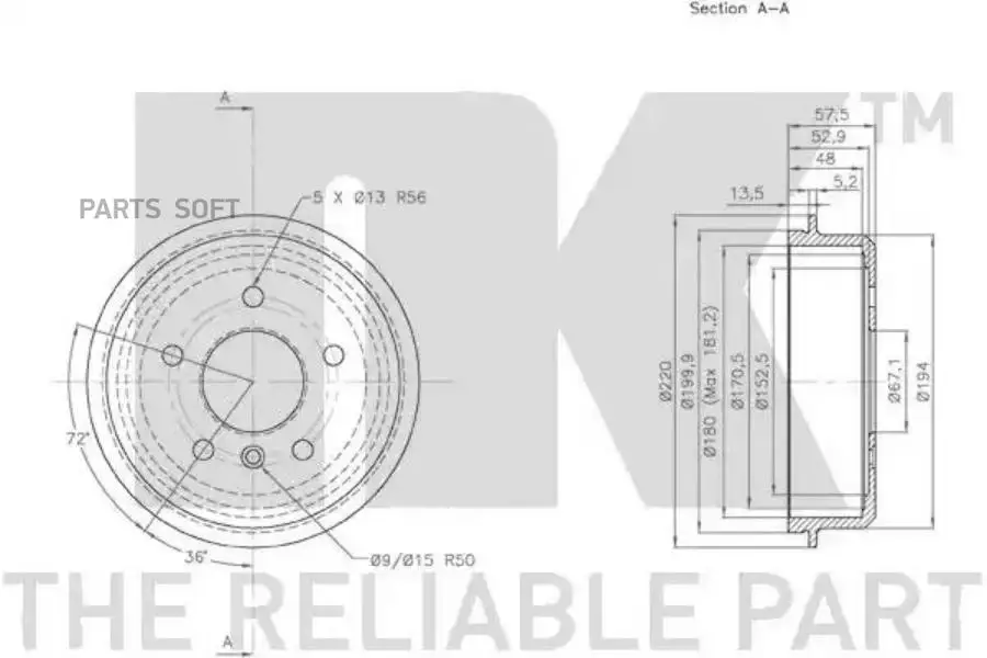 NK 253301 Барабан тормозной задний (180x49mm) / M.B A-Class (W168) 97~04